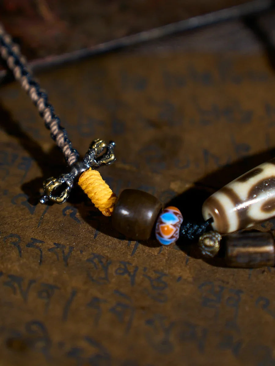Illuminated Wisdom Phoenix-Eye Four-Eyed Agate Dzi Necklace