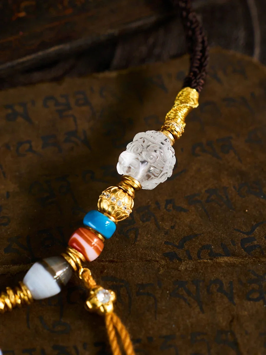 Fortune & Protection Nine-Eyed Cinnabar Dzi Bead Tibetan Necklace