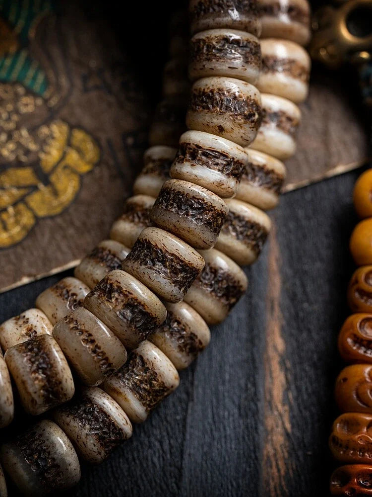 Sacred Scripture 108 Yak Bone Tibetan Mala Necklace