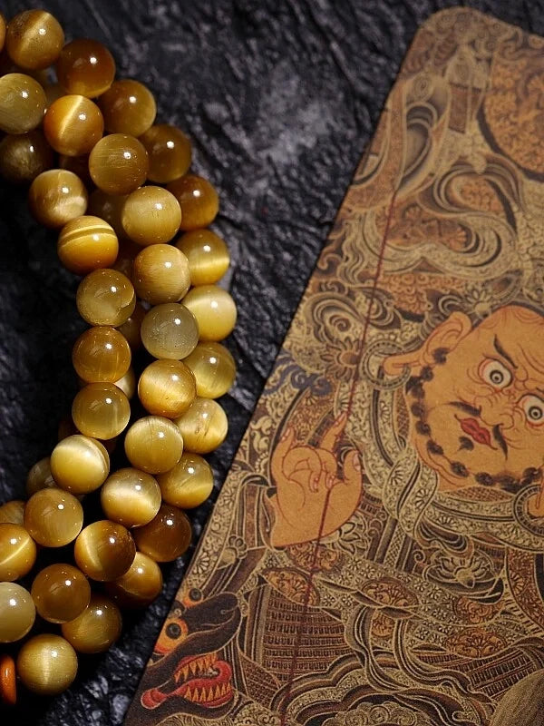 Tibetan Wealth Tiger Eye & Amber Necklace