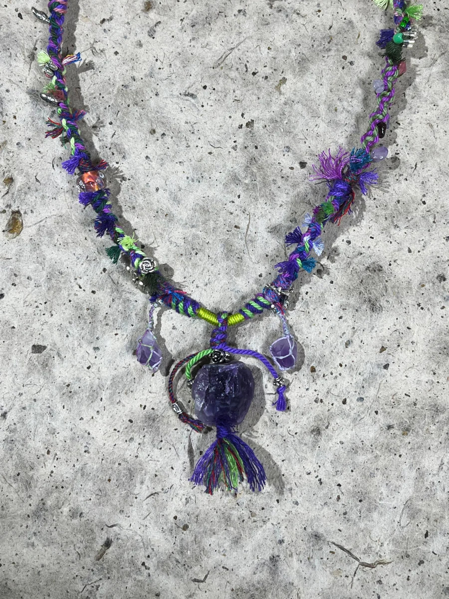 Amethyst Raw Stone Tibetan Necklace – Inner Peace and Spiritual Clarity