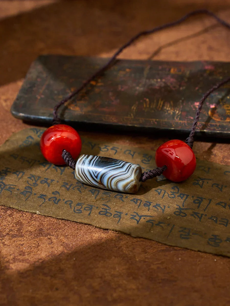 South Red Stripe Agate Cord Necklace