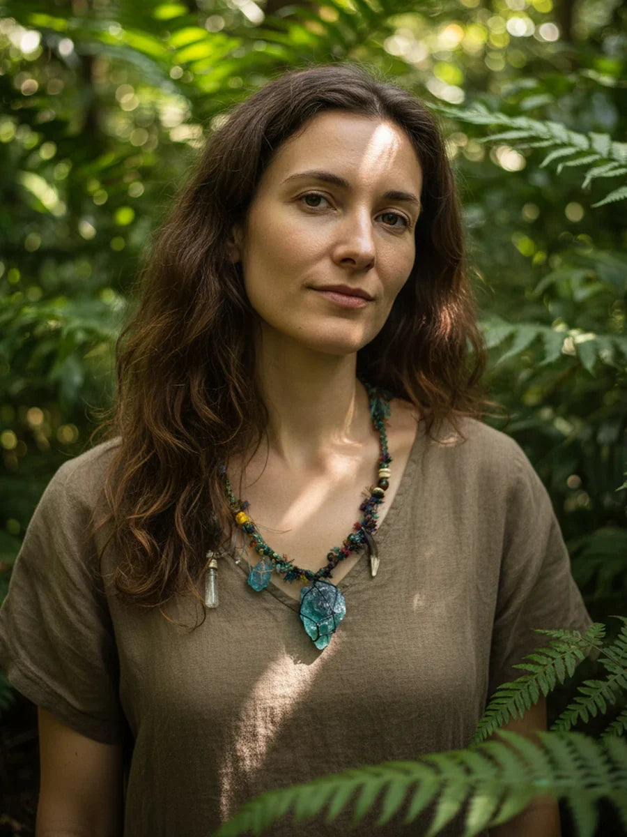 Healing Clarity Green Fluorite Raw Stone Tibetan Necklace