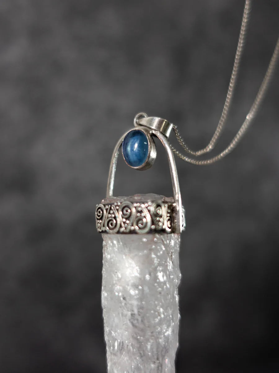Blessed Spiritual Clarity Clear Quartz Aquamarine Silver Pendant