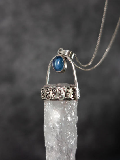 Blessed Spiritual Clarity Clear Quartz Aquamarine Silver Pendant