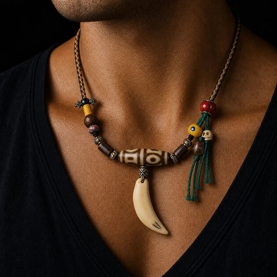 Illuminated Wisdom Phoenix-Eye Four-Eyed Agate Dzi Necklace