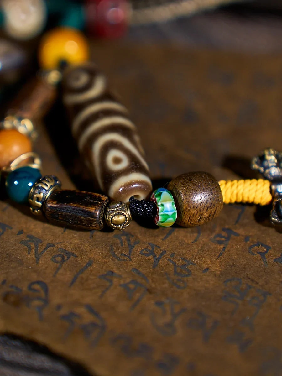 Flowing Fortune Water-Pattern Eight-Eyed Agate Dzi Necklace