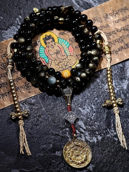 Solar Shield & Wealth 108 Gold Sheen Obsidian Mala