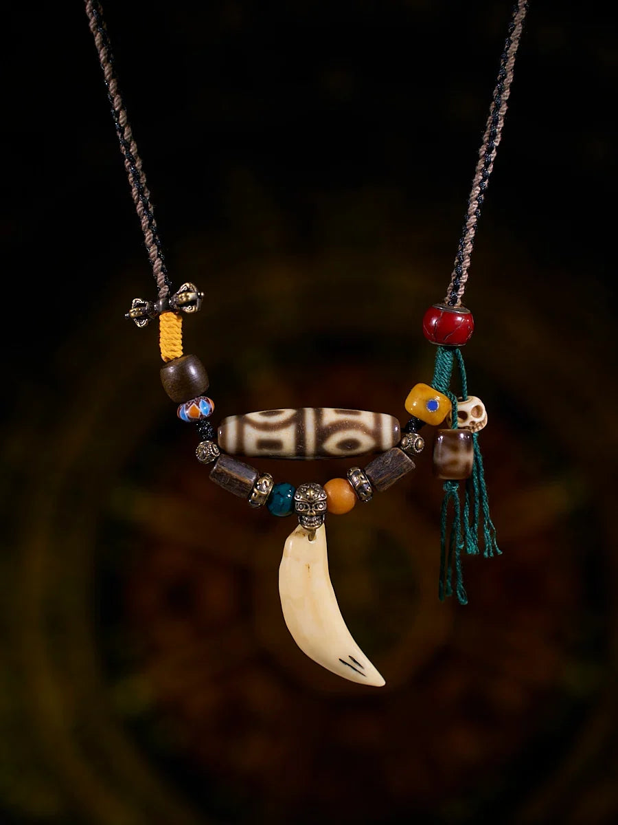 Illuminated Wisdom Phoenix-Eye Four-Eyed Agate Dzi Necklace