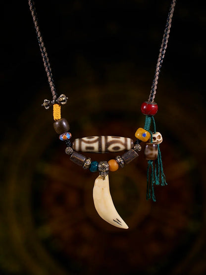 Illuminated Wisdom Phoenix-Eye Four-Eyed Agate Dzi Necklace