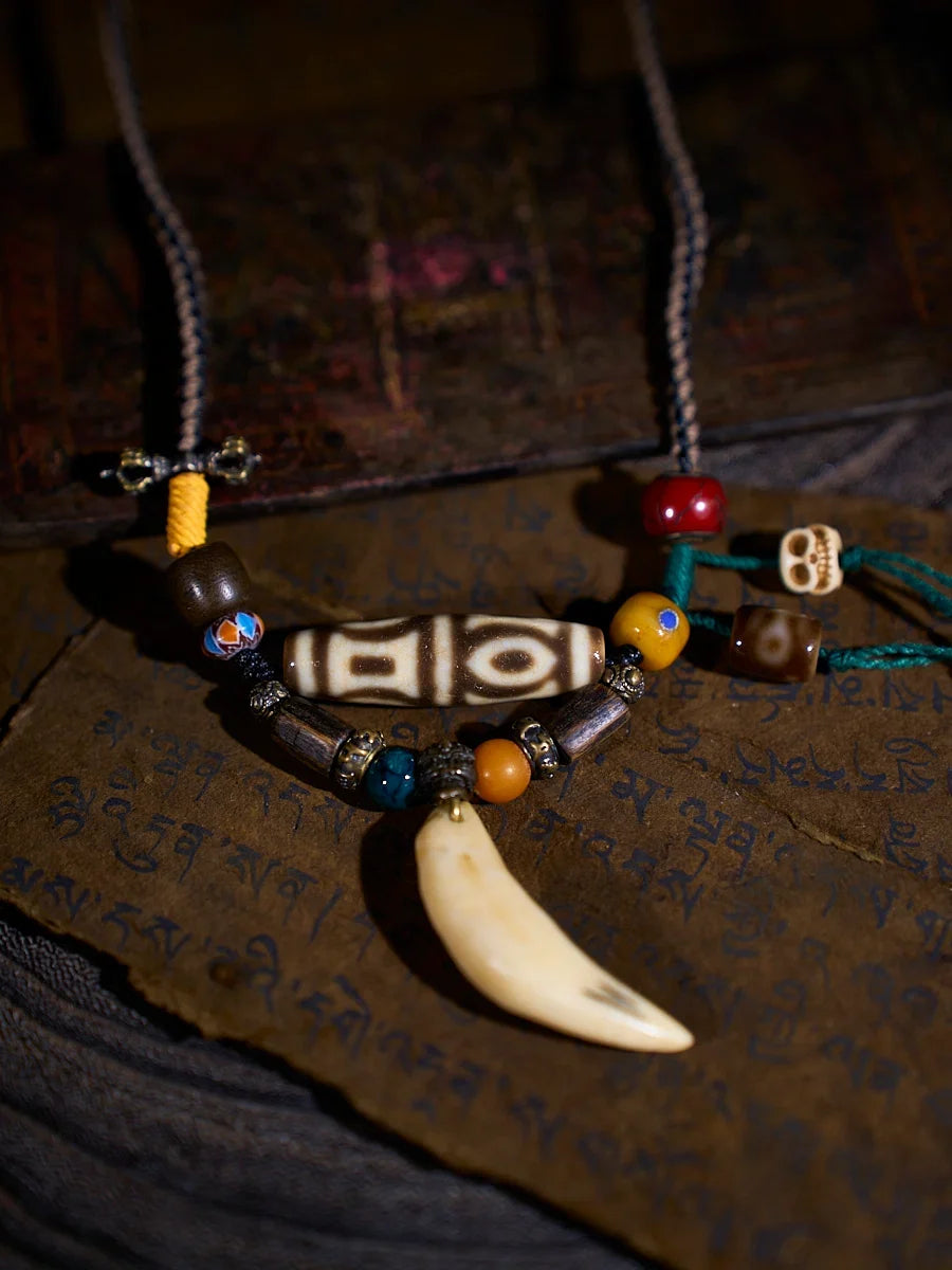 Illuminated Wisdom Phoenix-Eye Four-Eyed Agate Dzi Necklace