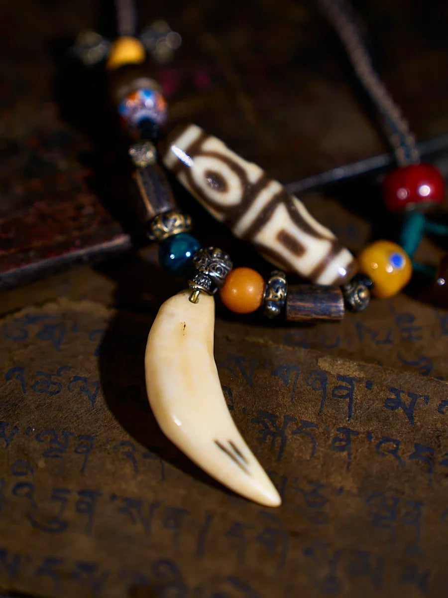 Illuminated Wisdom Phoenix-Eye Four-Eyed Agate Dzi Necklace