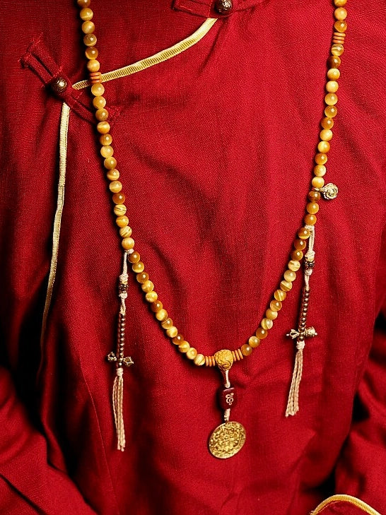 Tibetan Wealth Tiger Eye & Amber Necklace