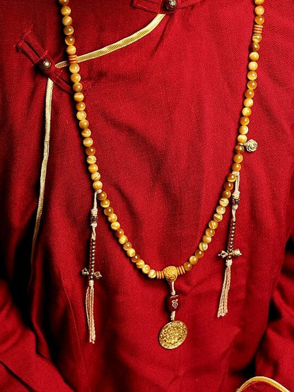 Tibetan Wealth Tiger Eye & Amber Necklace