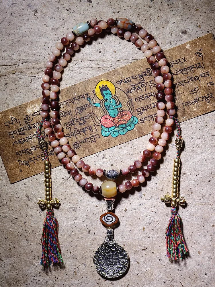 Yellow Jambhala Goat Horn 108 Mala Necklace for Prosperity and Abundance