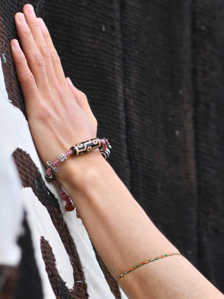Nine Eye Dzi Bone Agate Braided Cord Bracelet