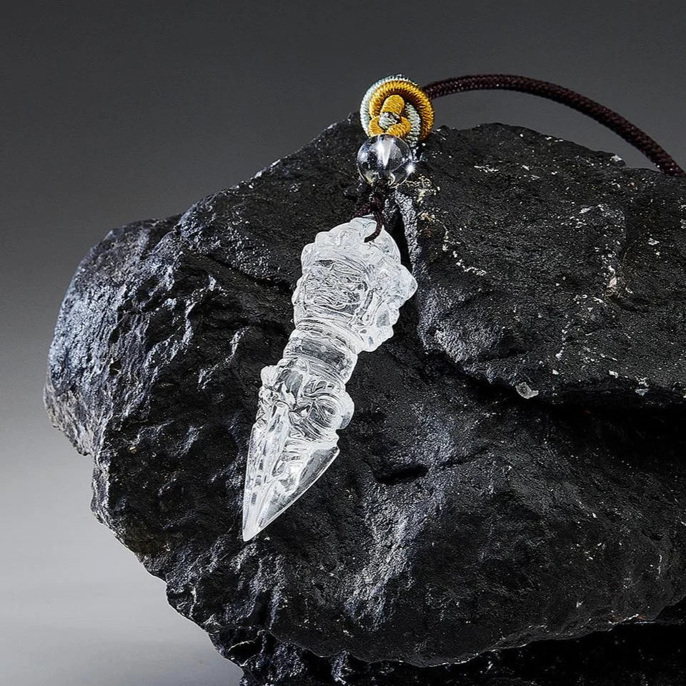 Tibetan Phurba Vajra Clear Quartz Protection Pendant