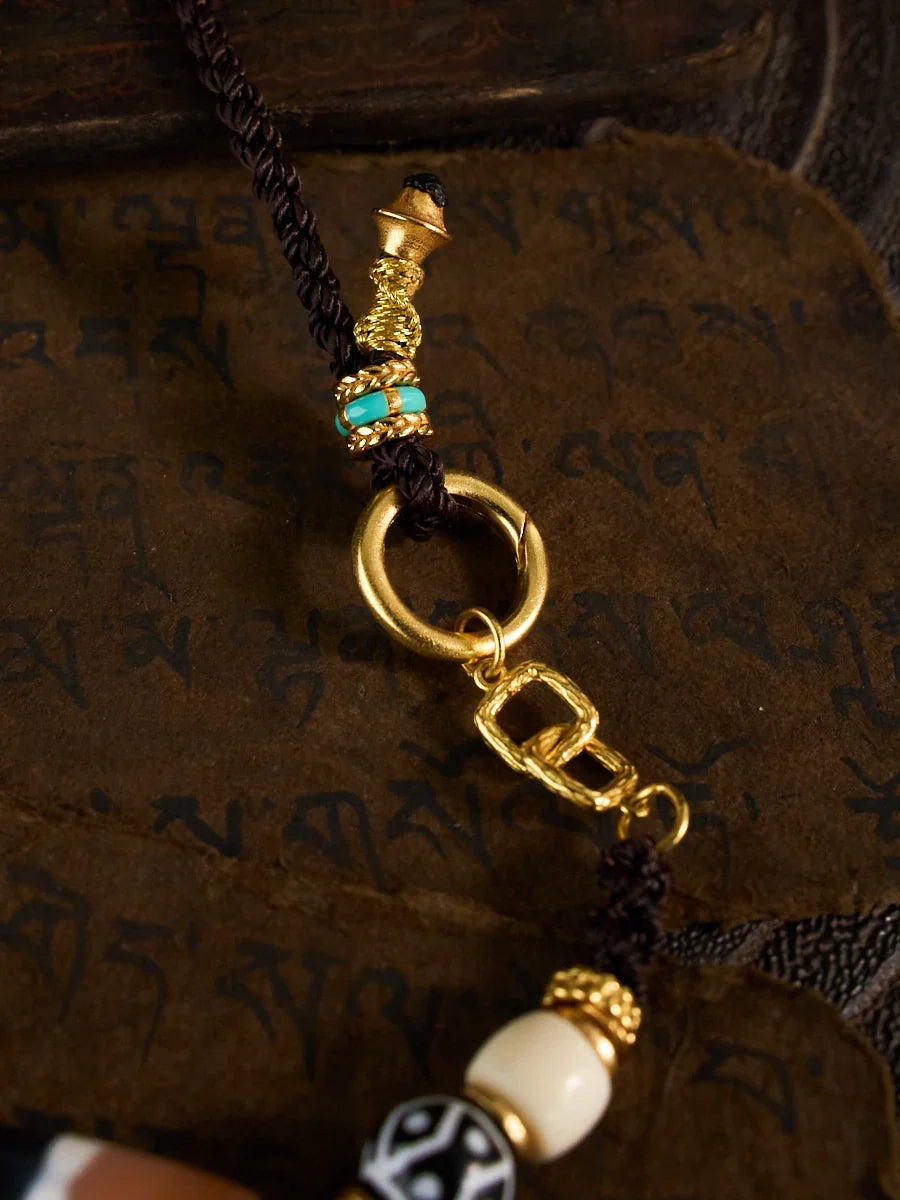 Five Pathways of Abundance & Supreme Fortune – Five-Line Dzi Bead Ganesha Handmade Necklace