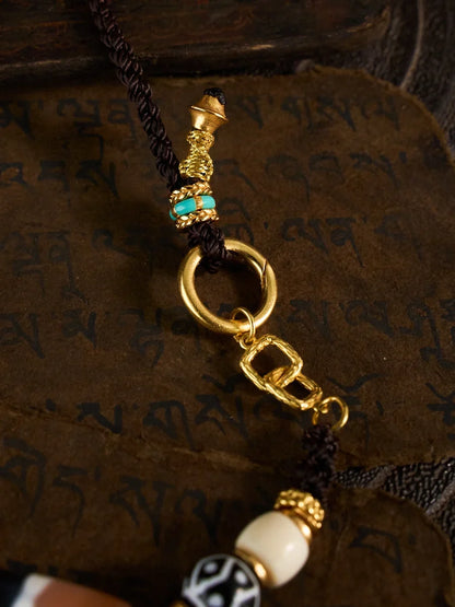 Five Pathways of Abundance & Supreme Fortune – Five-Line Dzi Bead Ganesha Handmade Necklace