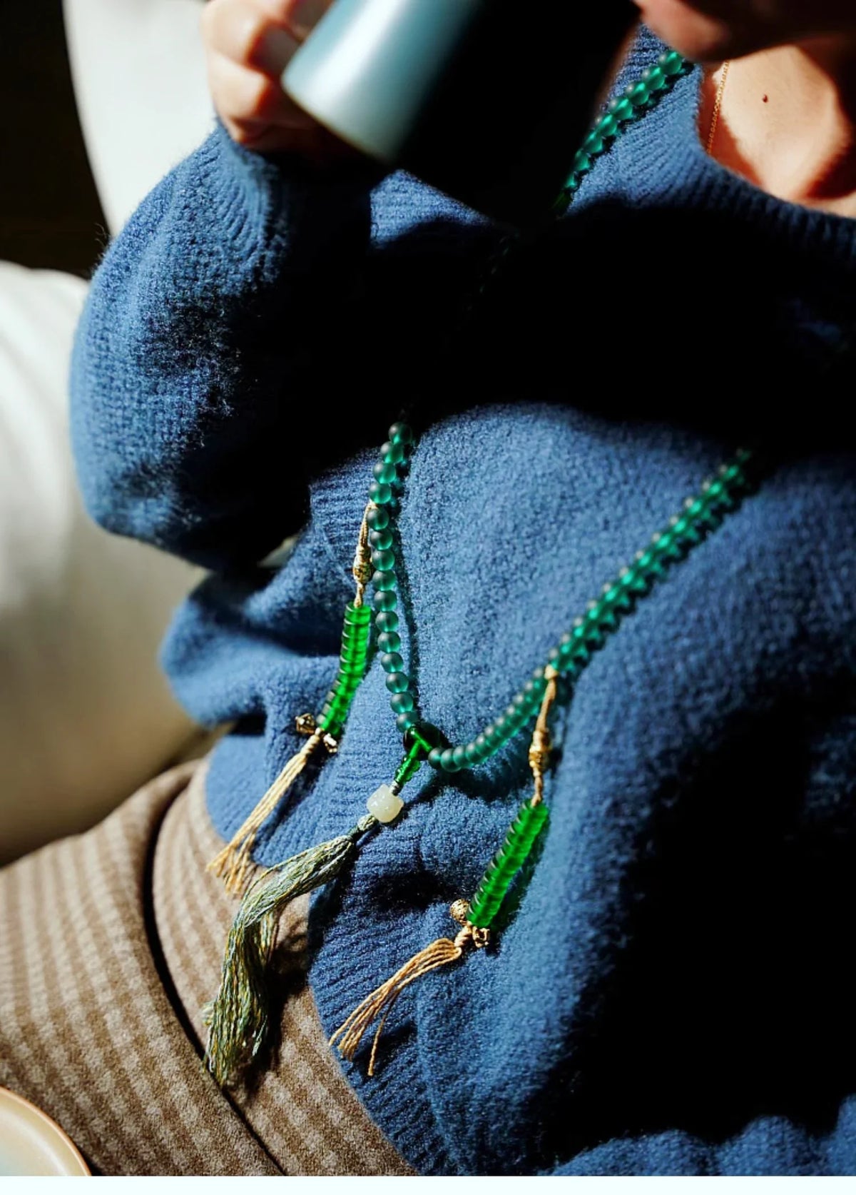 Emotional Healing & Divine Feminine Protection | 108 Liuli & Hetian  Mala Necklace