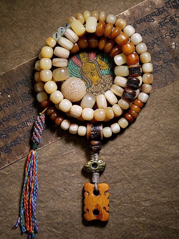 Abundance Yak Bone 108 Mala Beads Necklace