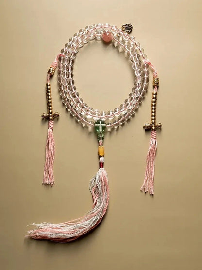 Soft Glow Clear Quartz 108 Mala Beads Necklace