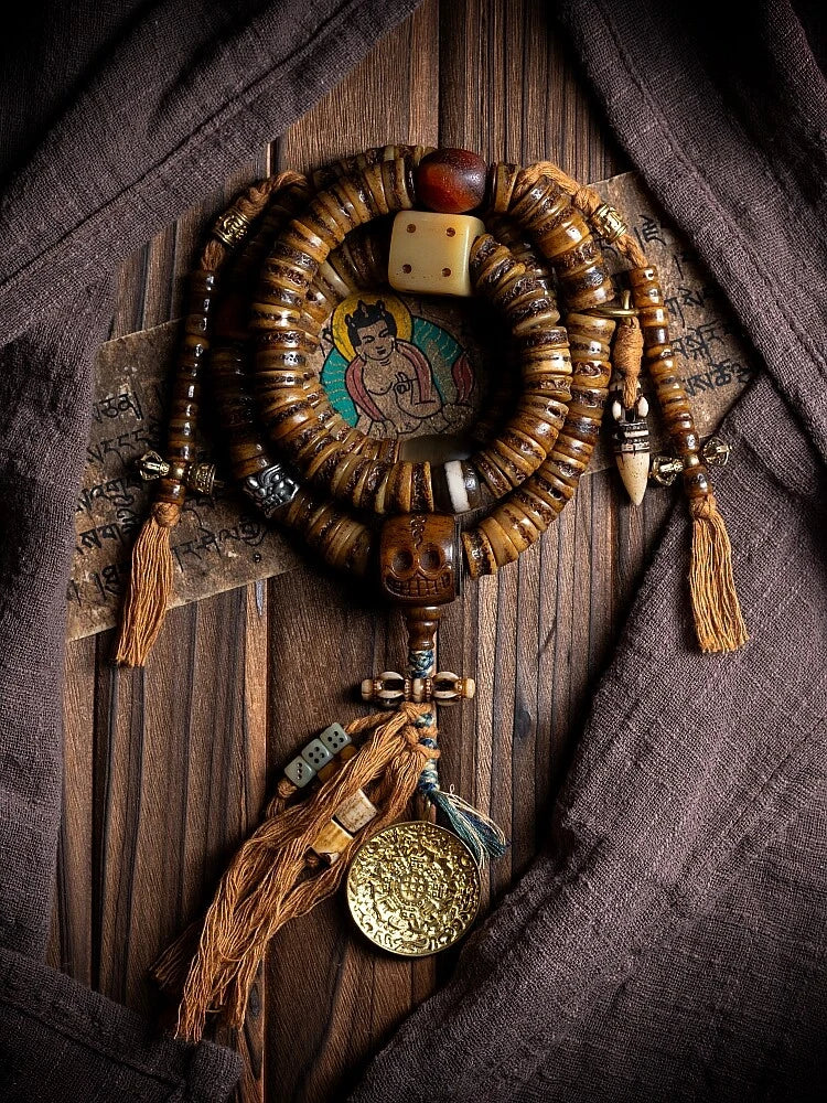 Guardian Spirit 108 Mala Beads Yak Bone Agate and Brass