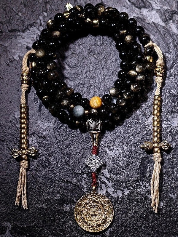 Solar Shield & Wealth 108 Gold Sheen Obsidian Mala
