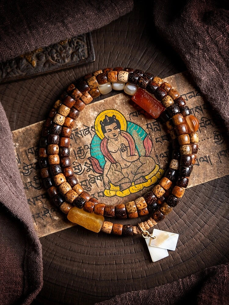 Wisdom Star Moon Bodhi Aged Seed Mala Bracelet