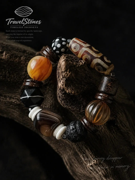 Custom Vintage Dzi Bead & Yin-Yang Agate Bracelet