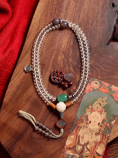 Soft Glow Clear Quartz 108 Mala Beads Necklace