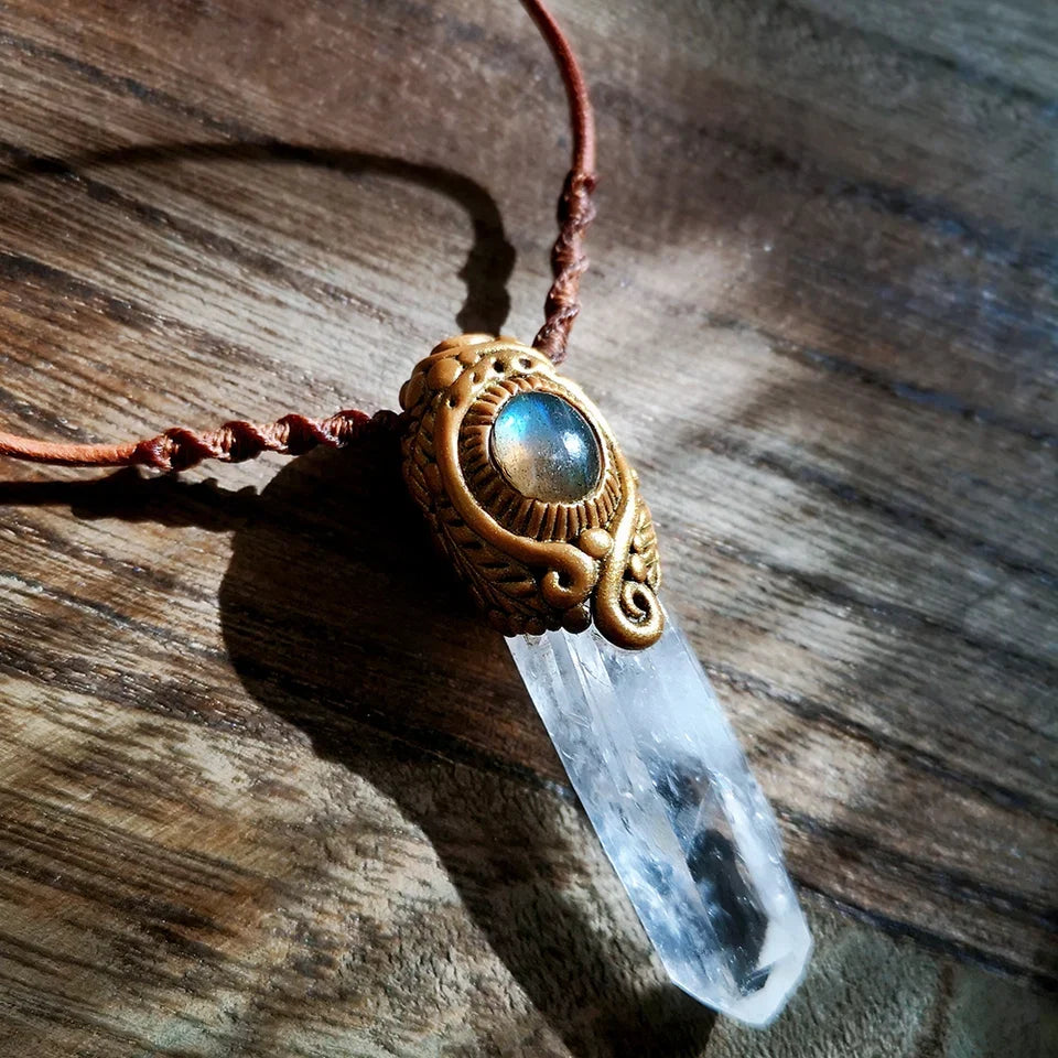 Quartz Labradorite Crystal Clarity Pendant