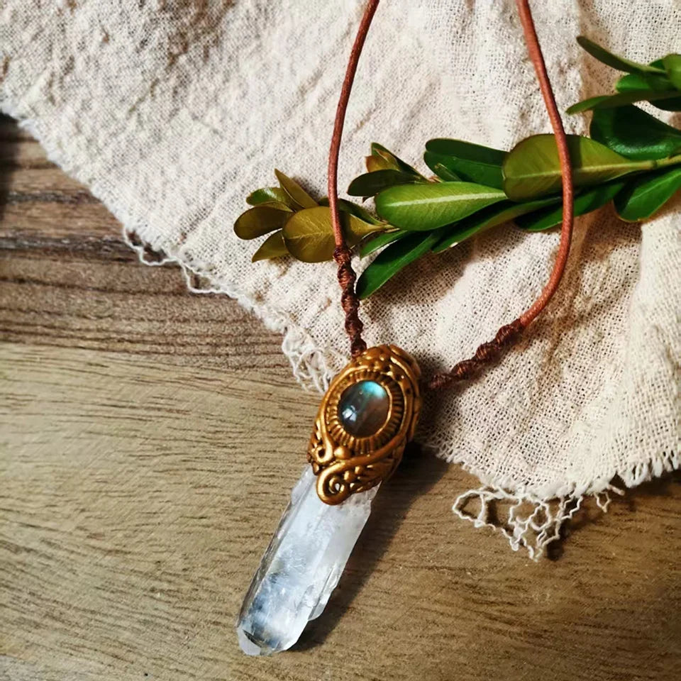 Quartz Labradorite Crystal Clarity Pendant