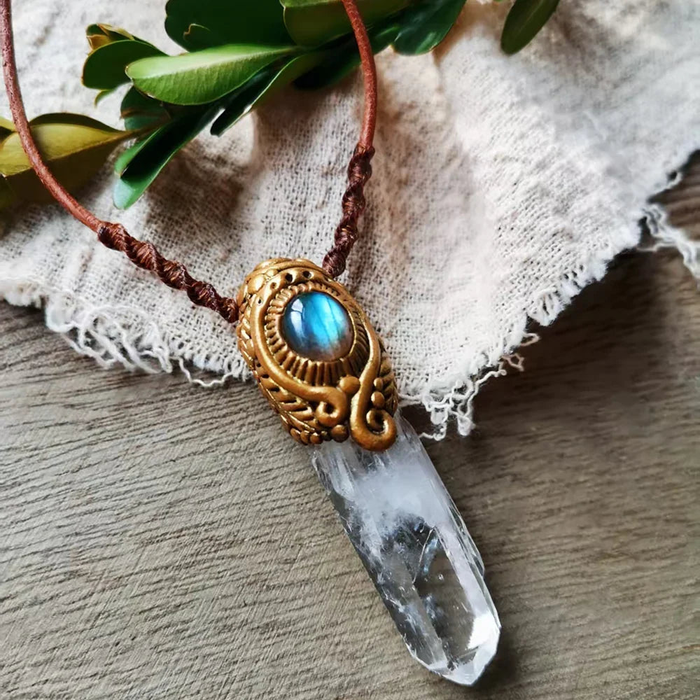 Quartz Labradorite Crystal Clarity Pendant