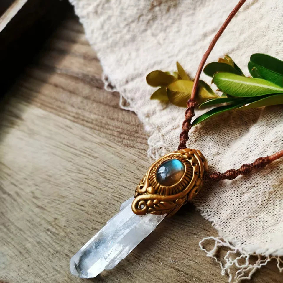 Quartz Labradorite Crystal Clarity Pendant