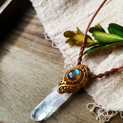 Quartz Labradorite Crystal Clarity Pendant