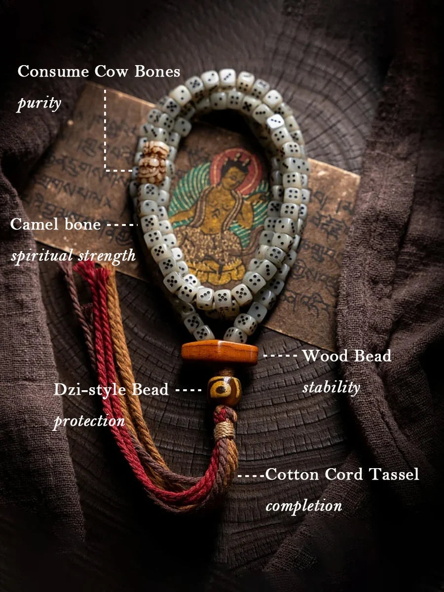 108 Camel Bone Yak Bone Dzi Mala Necklace