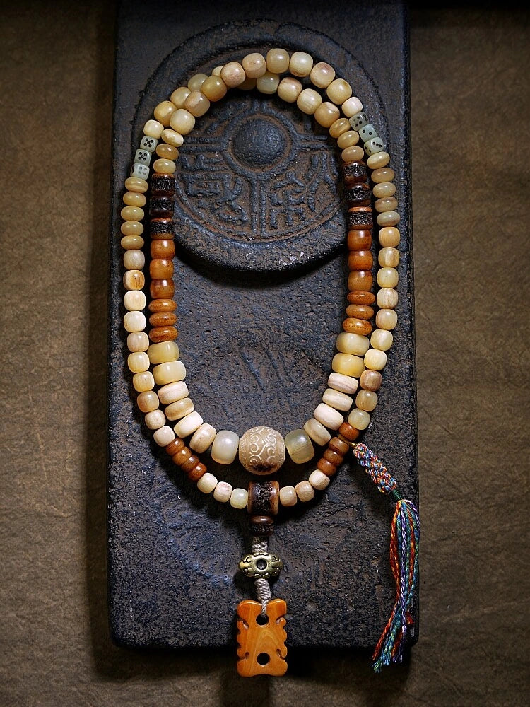 Abundance Yak Bone 108 Mala Beads Necklace