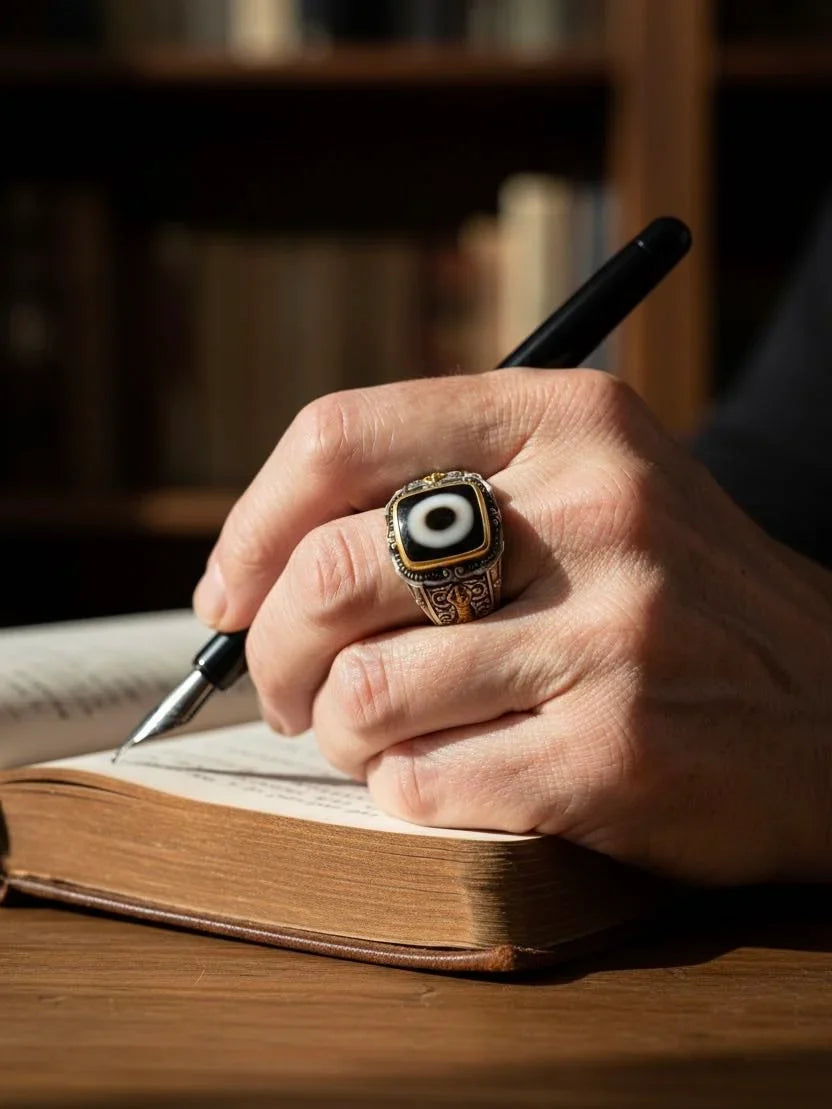 Clarity Dzi Silver Protection Tibetan Treasure Ring