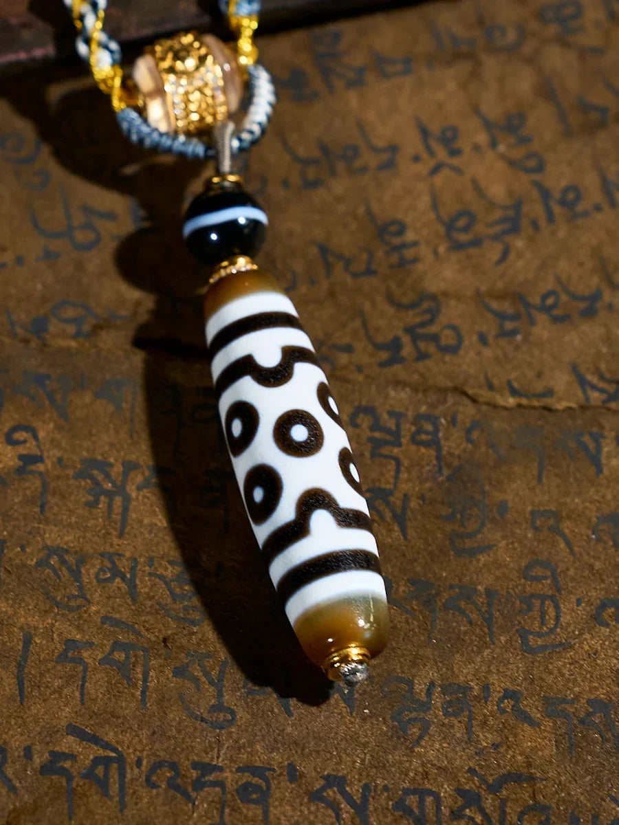 Prosperity Radiance Seven-Eye Agate Dzi 18K Gold Pendant