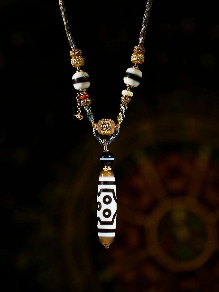 Prosperity Radiance Seven-Eye Agate Dzi 18K Gold Pendant