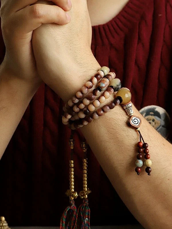 Yellow Jambhala Goat Horn 108 Mala Necklace for Prosperity and Abundance