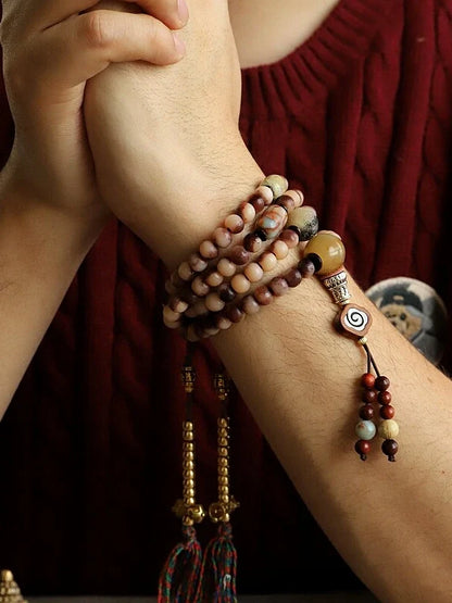 Yellow Jambhala Goat Horn 108 Mala Necklace for Prosperity and Abundance