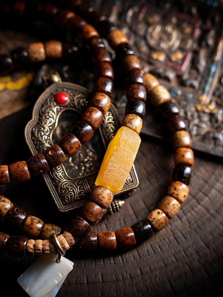 Wisdom Star Moon Bodhi Aged Seed Mala Bracelet