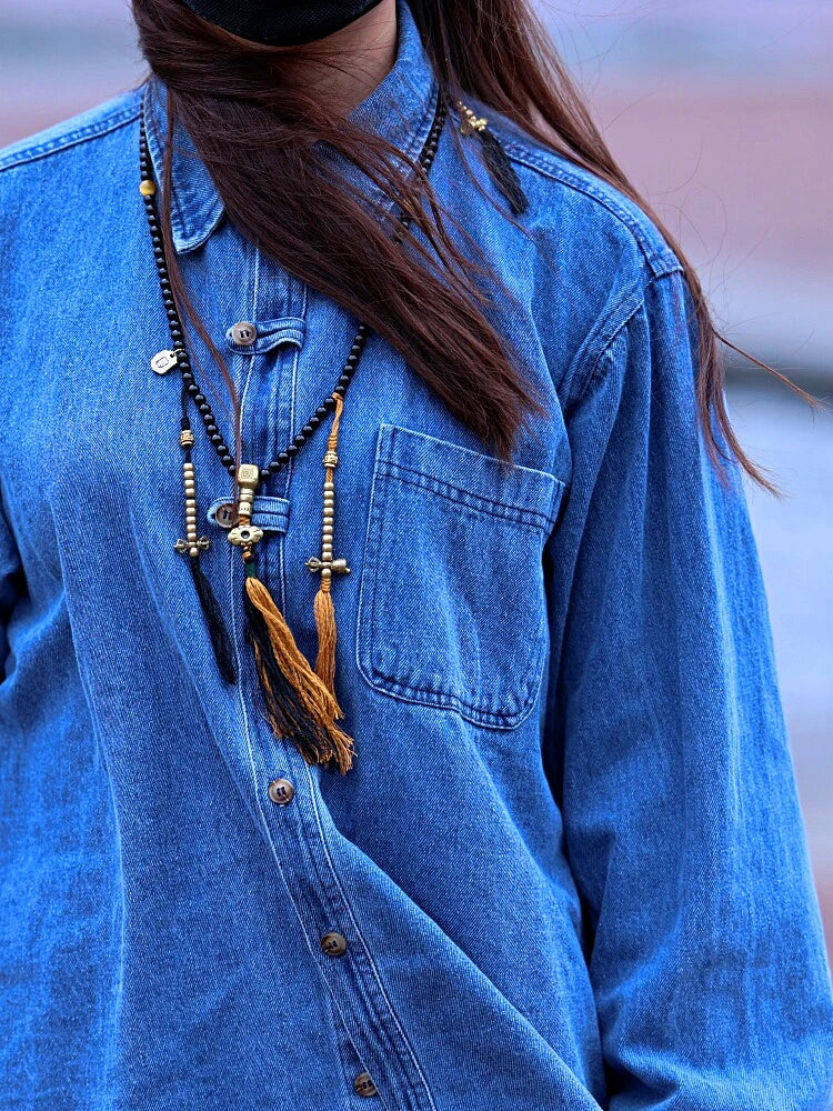 Shadow & Gold 108 Natural Black Agate Mala Necklace