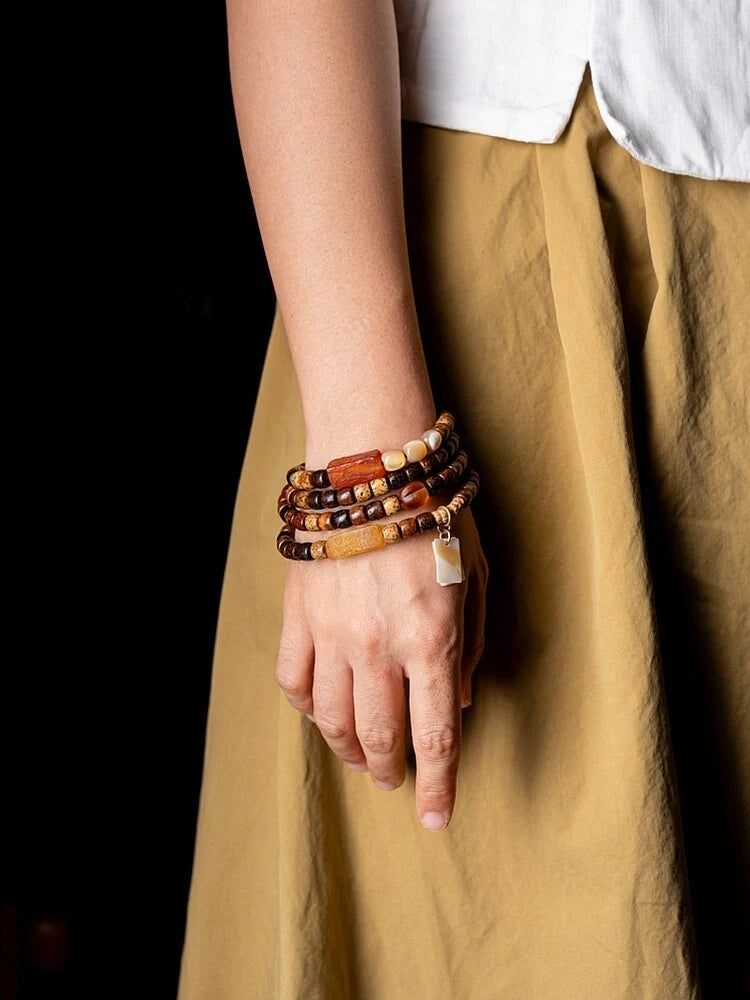 Wisdom Star Moon Bodhi Aged Seed Mala Bracelet