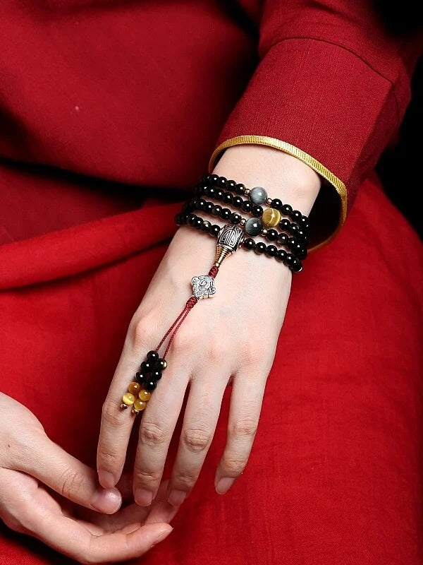 Solar Shield & Wealth 108 Gold Sheen Obsidian Mala