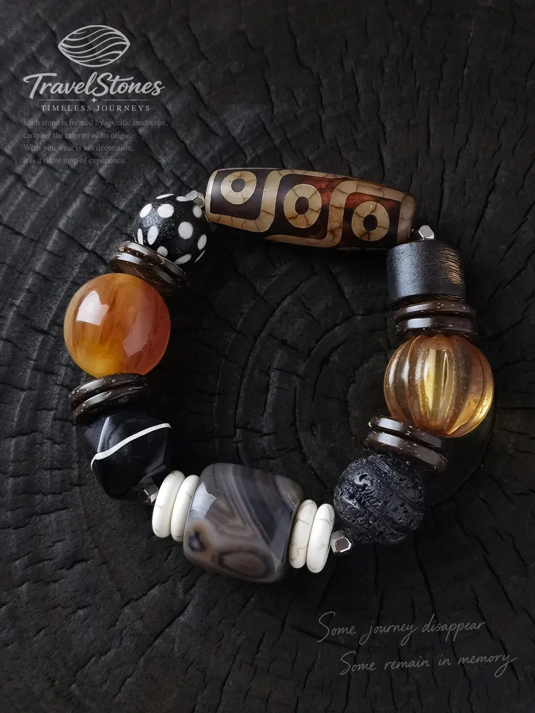 Custom Vintage Dzi Bead & Yin-Yang Agate Bracelet