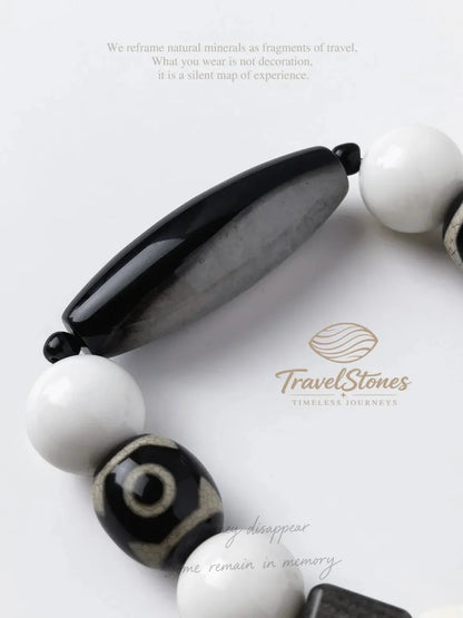Mystic Totem: Vintage Black & White Sacred Sigil Bracelet