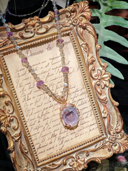 Crown of the Wild: Artisan Amethyst & Silver Antler Wand Necklace